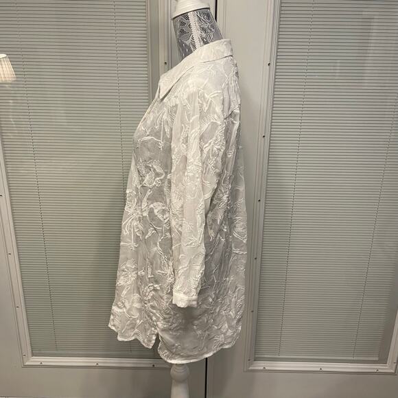 Dana Buchman Sheer Button Up Blouse Embroidered Top White Ivory XL - Picture 4 of 16